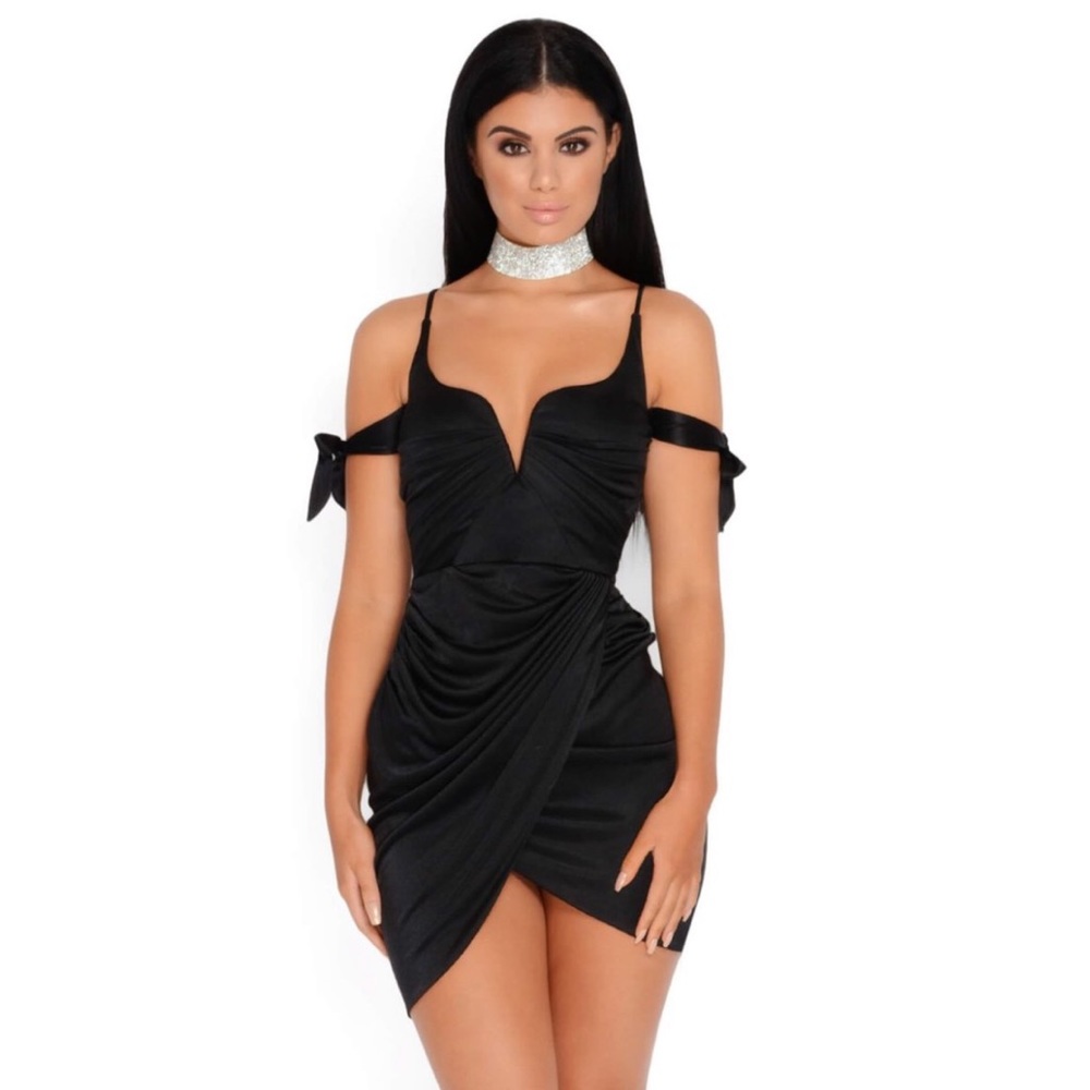 Oh Polly Black Satin Mini Dress